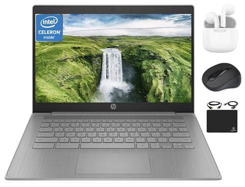 HP Chromebook Thin Laptop Student Business 2024, 14" HD Display, Quad-Core Intel Celeron N4120 Processor, 4GB RAM, 64GB eMMC, HD Webcam, WiFi, Long Battery, Chrome OS +HubxcelAccessory Gray