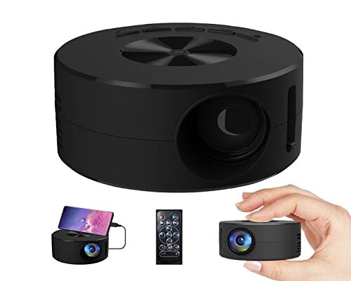 FOSENHL Portable Home Mini USB Projector for iPhone only with Remote Controller Built-in Speaker,Audio Port, iOS Phone ipad USB Flash Driver Compatible, black