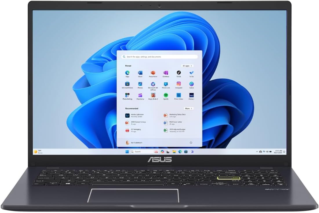 ASUS 15.6” Vivobook Go Laptop, Intel Celeron N4500, 4GB RAM, 128GB SSD, Windows 11 in S Mode, Star Black, L510KA-ES04