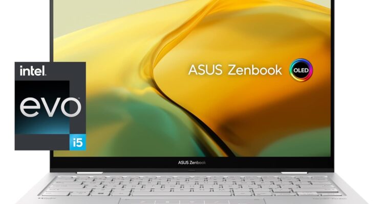 ASUS Zenbook 14 Flip OLED Laptop, 14” OLED Touch Display, Intel Evo Platform, Intel Core i5-1340P CPU, Intel Iris Xe Graphics, 16GB RAM, 512GB SSD, Windows 11 Home, Foggy Silver, UP3404VA-DS54T-S