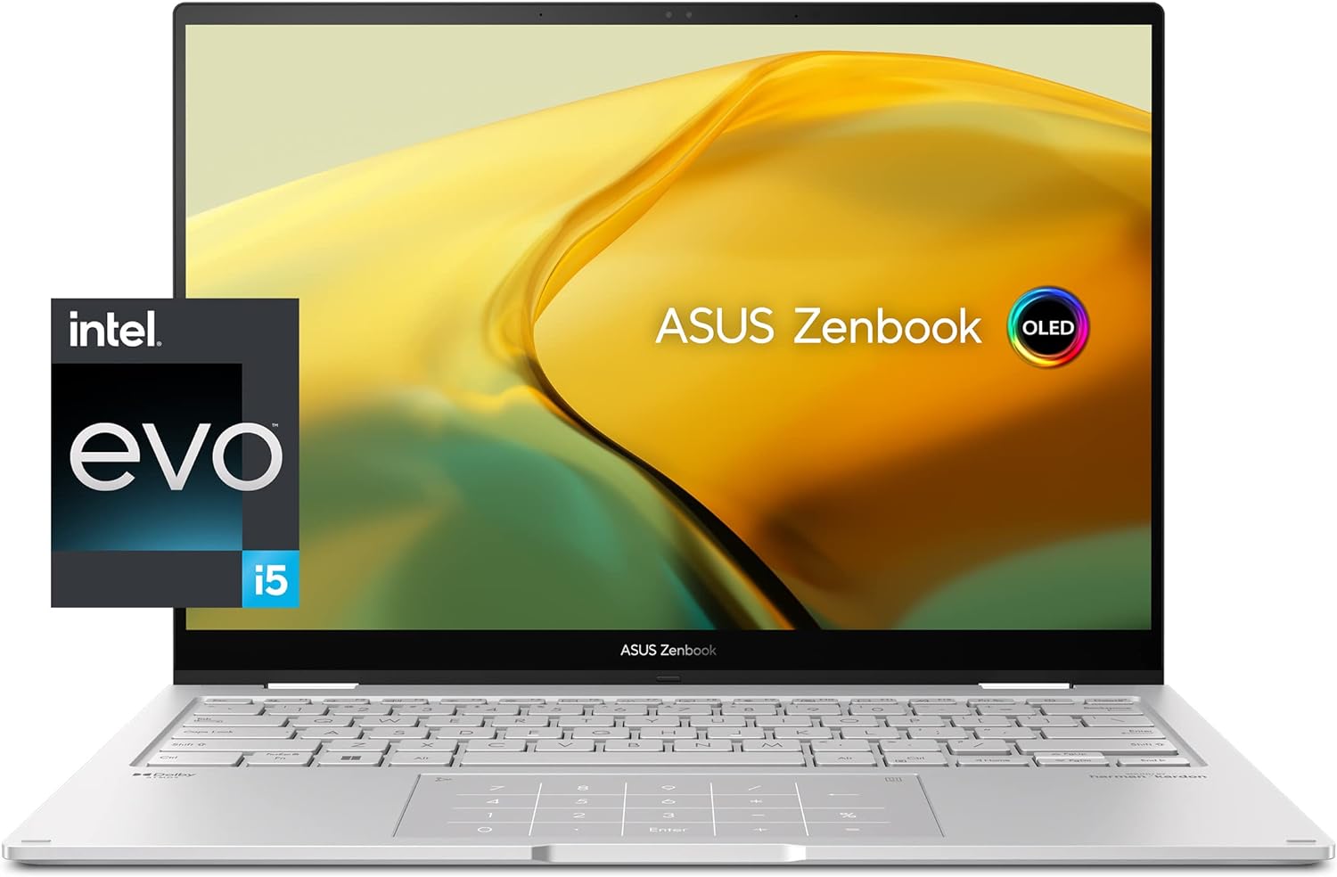 ASUS Zenbook 14 Flip OLED Laptop, 14” OLED Touch Display, Intel Evo Platform, Intel Core i5-1340P CPU, Intel Iris Xe Graphics, 16GB RAM, 512GB SSD, Windows 11 Home, Foggy Silver, UP3404VA-DS54T-S